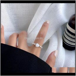 Wedding Rings Korean Elastic Rope Pearl Beads For Women Fashion Simple Female Heart-Shaped Gold Ring Elegant Lady Party Jewellery Gift Drop De
