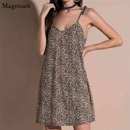 Vestido V-neck Sexy Dress Summer A-line Sleeveless Women Print Leopard Woman Party es For 4069 210512