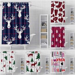 Christmas Pattern Shower Curtain Waterproof Bathroom Curtains Xmas Tree Deer Shower Curtains For Bathroom Home Decoration 211116