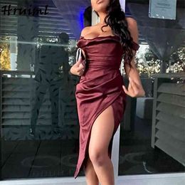 Womens Formal Dresses Thigh Slit Fashion Skinny Ruched Backless for Party Evening Sexy Dress 210513