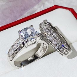 Wedding Rings Huitan Gorgeous Trendy Female Engagement Set With Brilliant Crystal Modern Style Bands Delicate Timeless Jewelry