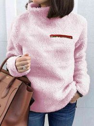 Fashion-Women Sweatshirts Autumn Winter Top Long Sleeve Plush Warm Pullover Tunic Female Pink Ladies Clothing Zipper Streetwear