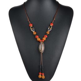 Pendant Necklaces 12 Color Bohemia Ceramic Necklace Women Jewelry Rope Chain Stone Wood Beads Hand-Weaving For Women's Gifts