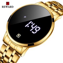 REWARD Men Watches Top Luxury Brand Fashion Touch LED Digital Watch Men Gold Steel Band Waterproof Wristwatch relogios masculino 210329