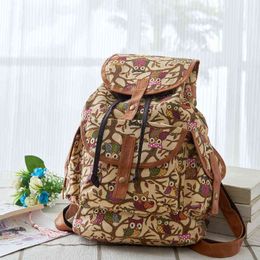 More Colours Classic owl pattern women backpack vintage lovers travel backpack casual canvas backpack Y1105