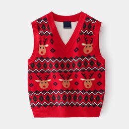 Boys Sweater Vest V-Neck Reindeer Jacquard Sweater Vest Knit Tank Top Casual Sleeveless School Style Waistcoat Vest 2-8Years Y1024