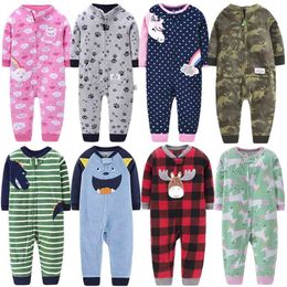 Christmas Baby Hoodie Romper Clothes Autumn And Winter Fleece born Girl 9m-24m Warm Jumpsuit Cartoon Clothing For Kids 210816