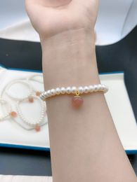 Pink Peach shape Natural Pearl Charm Bracelets for women children as gift