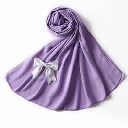 White Bow decoration Chiffon Hijab Scarf Women Muslim Scarves Popular Shawl Bandana Turban New Style