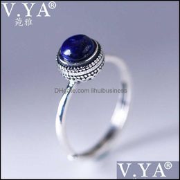 Solitaire Ring Rings Jewelry V.Ya Real 925 Sterling Sier Retro Fashion Lapis Lazi Simple Open Adjustable For Men Female Fine Y0611 Drop Deli