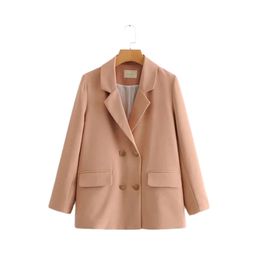 Vintage Elegant Women Solid Colour jacket Fashion Female Work Suit Turn-Down Collar Double Breasted Coat Chic Top Casual Casaco 210520