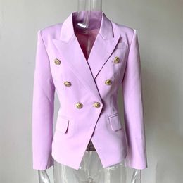 HarleyFashion Unique Customised Candy Colour European High Street Style Quality Skinny Special Violet Blazer X0721