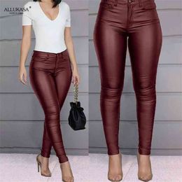 Women 's Pu Leather Pants Black Sexy Stretch Tights Pencil 3XL Large Size High Waist Long Casual Spring and Autumn Solid 210925