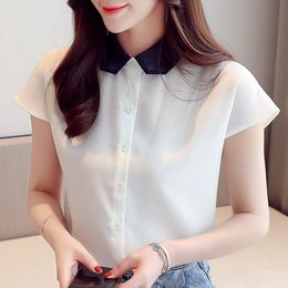 Summer White Blouse Women Tops Short Sleeve Blouse Women Blusas Mujer De Moda Chiffon Blouse Tops Women Clothes Shirts D132 210426