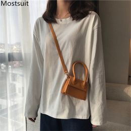 Solid Loose O-neck T Shirt Tops Women Full Sleeve Fashion Korean Basic Pullover Tees T-shirts Femme 210513