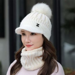 Winter knitted Beanies Hat Thick Warm Skullies Hat Female knit Letter Z Bonnet Caps Outdoor Riding Ski Sets 211119