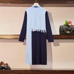 Casual Dresses Long Knit Oversized Women Maxi Sweater Dress Warm Turtleneck Loose Tassel High Street Baggy Midi Pullover Femme