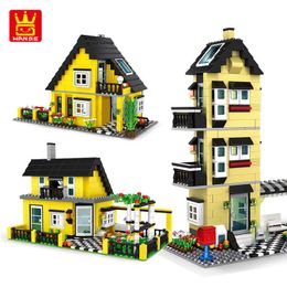 Architecture Village Villa Cottage Building Blocks City Modern Hut France House Village Farm Bricks Educational Toys For Kids X0902