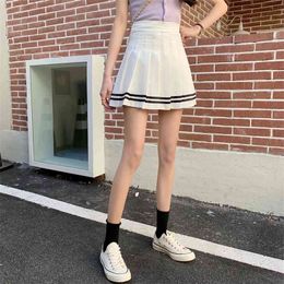 High Waist Women's Skirts Striped Pleated Elastic Female Sweet Mini Dance Plaid 210507