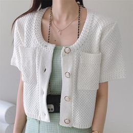 vetement femme Summer Casual Knitwear Sweater Cardigan Women Elegant Slim Knit Crop Blouses Shirt Top ropa mujer blusas 210514