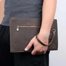 Clutches Bag Men Genuine Leather Handy Male Business Men's Business Wristlet for Phone Wallet and Card Holder Money