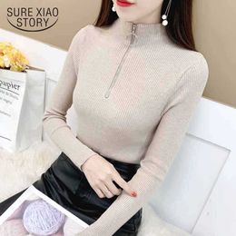 Autumn and Winter Fashion Women Half Turtleneck Sweater Knitted Slim Pullover Bottoming Sweater Zipper Pull Femme 11034 210528
