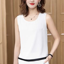 Korean Summer Women's Shirt Chiffon Blouses for Women Sleeveless Solid Female Top White Square Collar Blouse s 210604