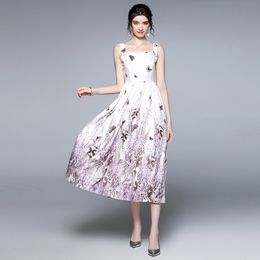 Fashion Summer Boho Dress Women's Vintage Sexy Spaghetti Strap Butterfly Floral Print Casual Midi Dress Vestido 210518