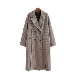 Vintage Woman Oversized Houndstooth Long Thick Coats Winter Fashion Ladies Loose Plaid Jacket Female Chic Warm Outwear 210515