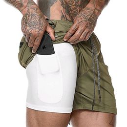 Men's Shorts 2021 Summer Men Hidden Mobile Phone Inside Pockets Joggers Fitness Sporting Quick Dry Workout Gyms