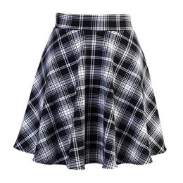 black skater skirts Australia - Skirts Black Woman Vintage Plaid Skater Skirt Lolita Style High Waist Mini-Length Grid Swing With Shorts