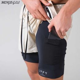 2021 new double-layer built-in pocket fitness shorts fitness men's sports pants jogger summer streetwear casual pants X0628