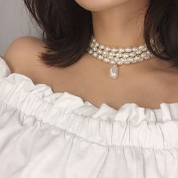 Pearl bead Beaded Necklaces Women Multilayer Brife White Choker Chain Accessories collarbone Earring Suits Necklace
