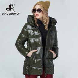 Diaosnowly Jackets Winter Women Outwear Coat Hooded Female Fashionable Warm Parka Woman Medium Length Clothing Plus 211018