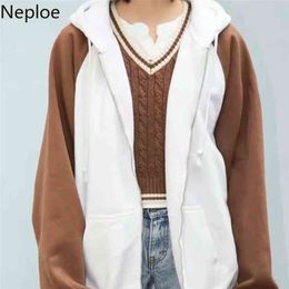 Neploe Sweatshirt Women Loose Hooded Cardigan Spring Autumn Casual Jacket Patchwork Coat Tops Streetwear Oversized Outwear 210422