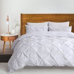 Luxury Pinch Pleated Bedding Set Cotton King Size Bed Linen Quilt Cover Set Super Soft Duvet Cover Set 3Pcs With Pillowcase 210319