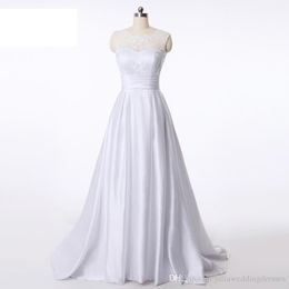 Sexy Stock A-Line White Satin Plus Size Wedding Dresses Bridal Gowns With Appliques Floor-Length Party Gown QC1148