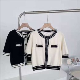 T-Shirts Women Retro Slim Short Patchwork Simple Knit Harajuku Ladies Outwear Chic Elegant Female Single-Breasted Tops Clothes 210527
