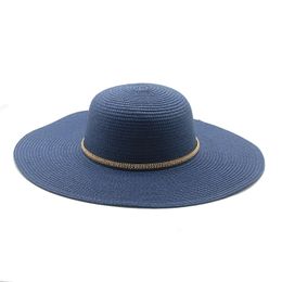 straw hats summer women men big brim round top big brim summer hats white black chain band casual outdoor beach women sun hats