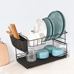 Dish Drying Rack with Drainboard Drainer Kitchen Light Duty Countertop Utensil Organiser Storage for Home 2-Tier