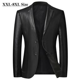 Plus Size 6XL 7XL 8XL Men's Leather Suit Jacket Autumn Classic Black Business Casual Loose Pu Coats Male Brand 211008