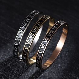 New Design Cuff Bracelet Bangle Stainless Steel Enamel Carving Roman Numeral Couple For Men Women Jewelry