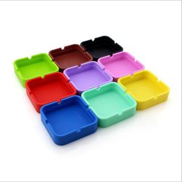 9 Colours Silicon Ashtray Pure Colour Square Silicone Smoking Portable Ashtrays Herb Tobacco Hold Cigarette Ash Tray Jar Container bendable Smoke Accessories