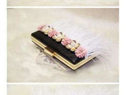 2022 Black PU leather new feather flower small square bag chain shoulder messenger bag style creative women's bag 04