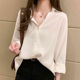 Long Sleeve Chiffon Blouse Shirt Blouse Women Blusas Mujer De Moda Turn Down Collar Office White Blouse Tops Blusa D850 210426