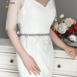 Wedding Sashes TOPQUEEN S08 White Dress Sash Belt Bridal Silver Beads Rhinestone Luxury Female Jewellery Diamonte205Y