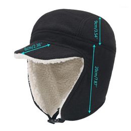 Men Women Soft Fleece Warm Winter Hats Sherpa Lined With Visor Windproof Earflap Cycling Caps & Masks