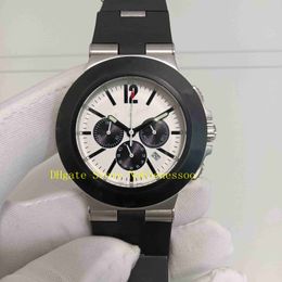 Top Quality Real Photo Men's Chrono Watch Mens White Dial Quartz Chronograph Date Rubber Strap 103383 Sport Men Watches Wristwatches