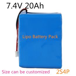 7.4V 20000mAh rechargeable polymer Lithium battery pack customized 2S4P low self discharge for back power,head light RC drone