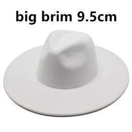 Simple British Style winter wool flet solid Classic fedoras cap men women panama jazz hat 9.5CM Wide Brim Big Fedora